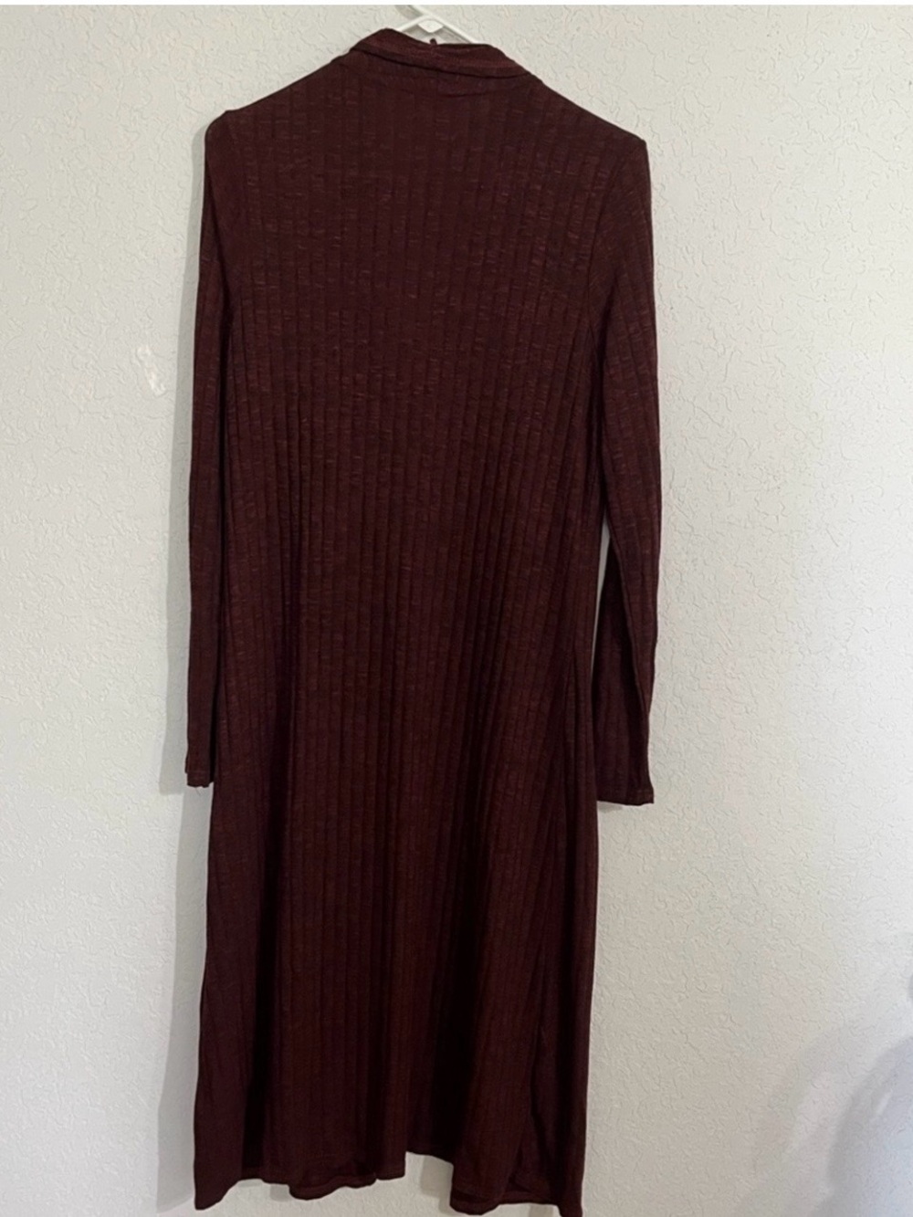 Lisa Rinna Collection Burgundy Longline Ribbed Cardigan Size S Cozy Fall Capsule - Picture 3 of 8